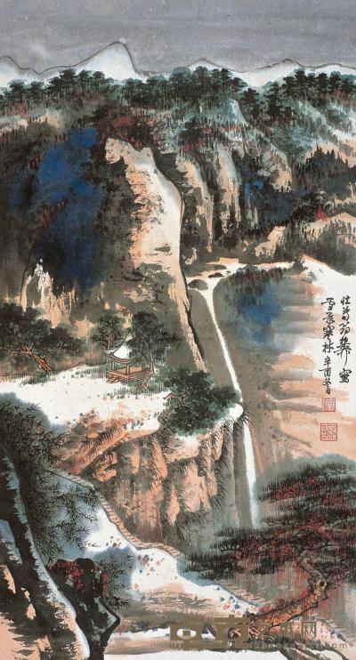 谢稚柳 辛酉(1981年)作 雪景寒林图 镜框 66×46cm