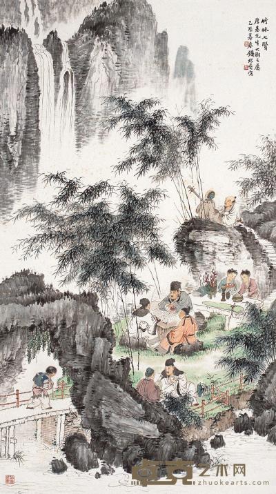 钱松嵒 乙酉(1945年)作 竹林七贤 立轴 145.5×81cm