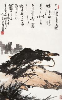 潘天寿 辛丑(1961)年作 沙汀栖鸭图 镜框