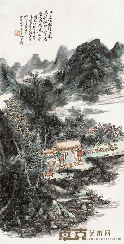 黄宾虹 丙戌(1946年)作 池阁叙饮 立轴 52.5×26.5cm