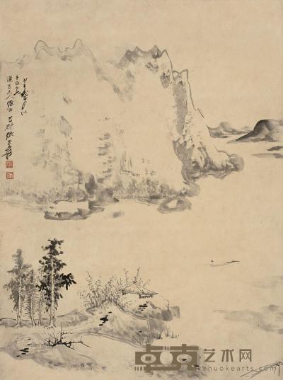 张大千 甲午(1954年)作 西山金钓 镜片 52.5×39cm