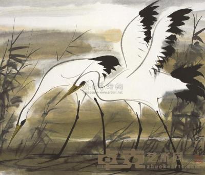 林风眠 乙丑(1985年)作 双鹭 镜框 44.5×51cm