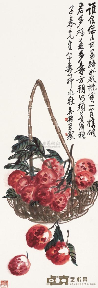 王震 丁卯(1927年)作 多寿图 立轴 136.5×46.5cm