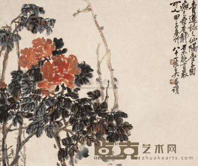 吴昌硕 甲子(1924年)作 菊花 镜框 67×80cm