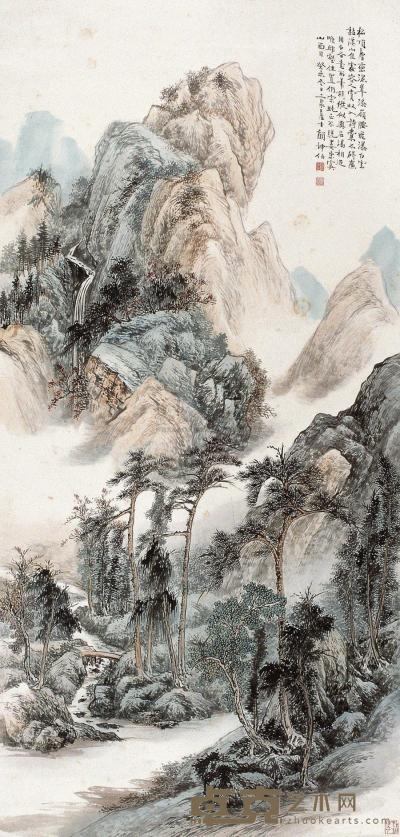 顾坤伯 癸未(1943年)作 层峦叠翠图 立轴 141×68cm