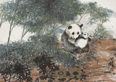 朱屺瞻 熊猫 立轴 39×55cm