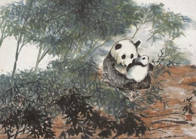 朱屺瞻 熊猫 立轴