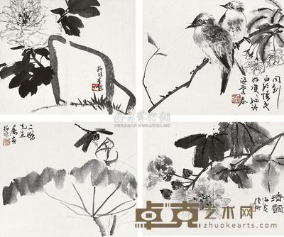 陆抑非 花鸟 册页 （四开） 22×26.5cm×4