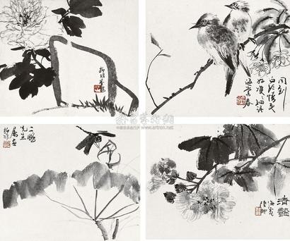 陆抑非 花鸟 册页 （四开）