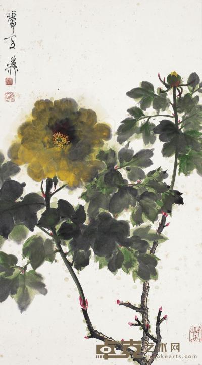 谢稚柳 庚申（1980年）作 花卉 立轴 82×46cm