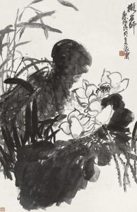 吴昌硕 庚戌（1910年）作 墨荷 立轴