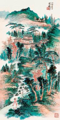 萧谦中 己卯（1939年）作 青绿山水 立轴