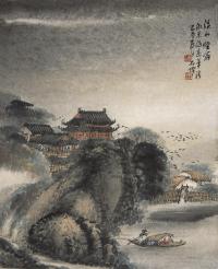 吴石僊 己酉（1909年）作 溪山烟雨 镜框