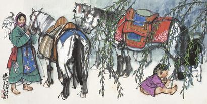 史国良 癸未（2003年）作 草原人家 镜片