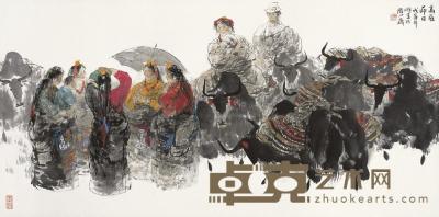 王明明 戊寅（1998年）作 高原节日 镜片 68×136.5cm