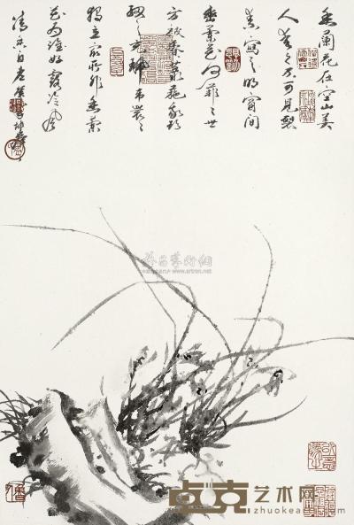 卢坤峰 癸未（2003年）作 兰石图 镜片 64.5×44cm