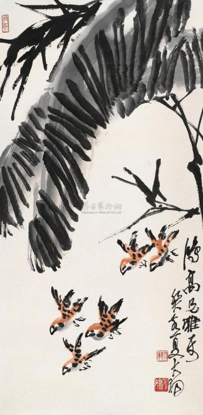陈大羽 1983年作 蕉雀图 立轴