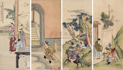徐燕孙 1929年作 三国人物 四屏