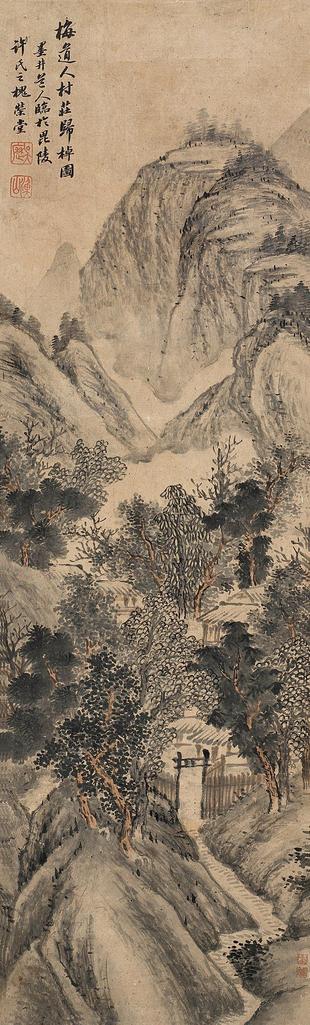 吴历 村庄归棹图 立轴