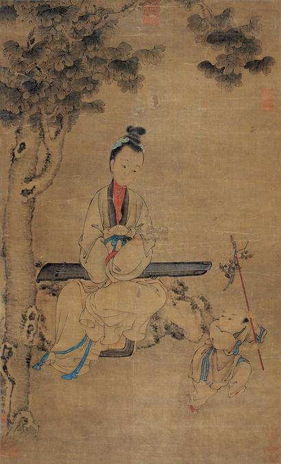 陈枚 桐荫仕女 立轴