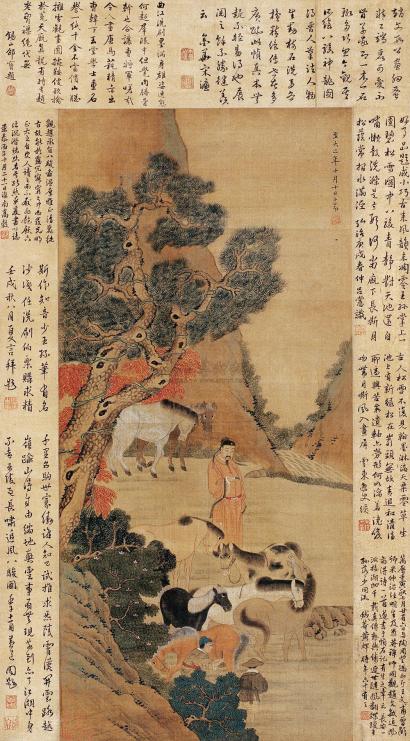 赵孟頫 至大二年（1309年）作 八骏图 立轴