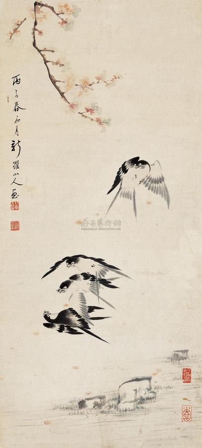 华嵒 丙子（1756年）作 花鸟 立轴