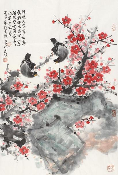 柳学健 梅花八哥 镜心