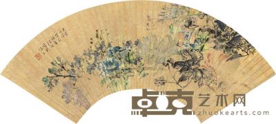 任伯年 丙戌（1886）年作 花卉 扇片 17×50cm