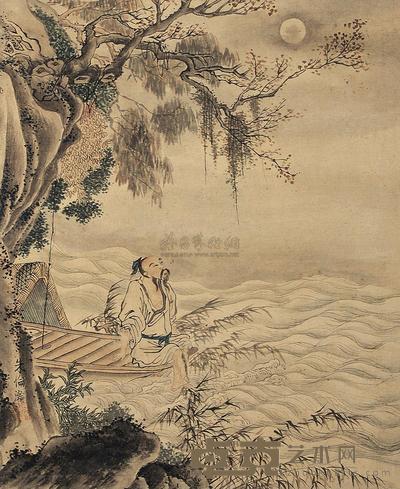 朱伦瀚 孤帆对月 立轴 28.4×22.6cm