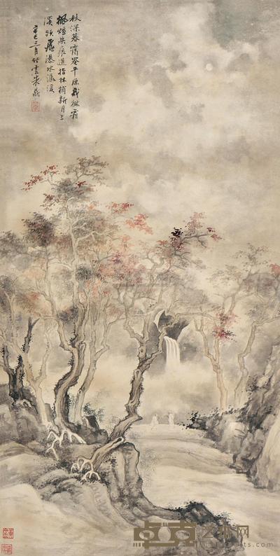 朱鼎 辛巳(1941)年作 暮霭枫霜 立轴 95.2×48cm
