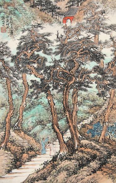 樊伯炎 丙寅（1986）年作 松林古寺 立轴