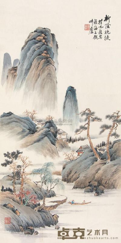 薛佛影 柳阴晚渡 镜片 66×34cm