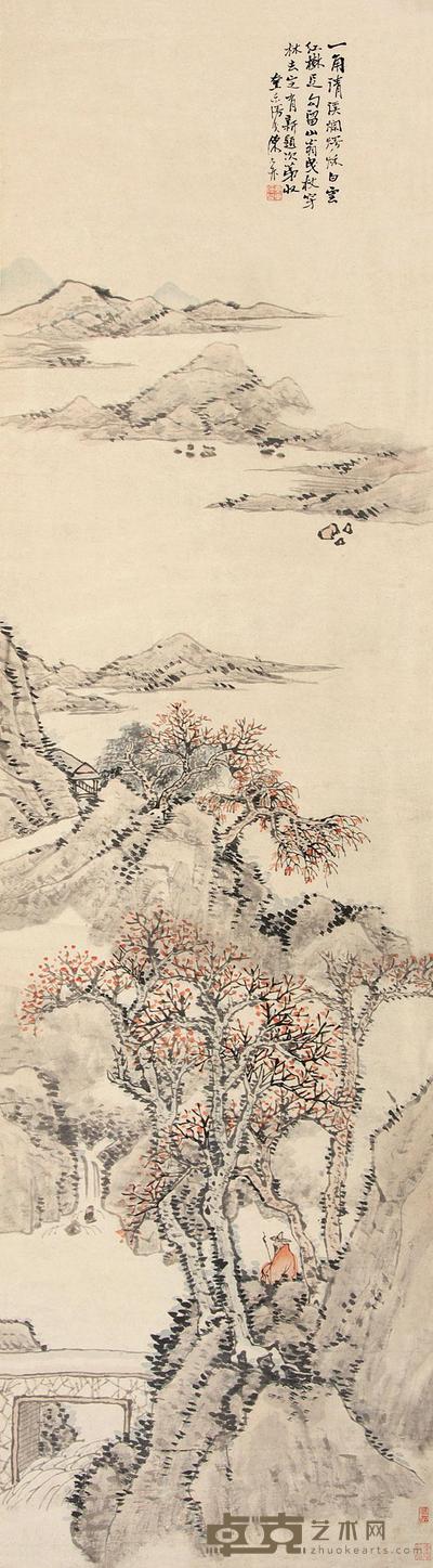 陈允升 溪山红树 立轴 175.8×47.8cm