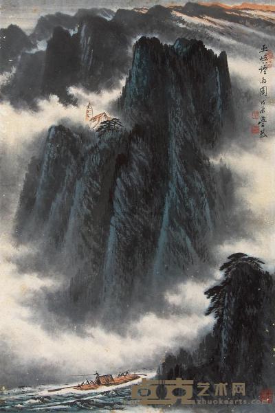 岑学恭 戊辰（1988）年作 巫峡烟雨 镜片 68×45cm
