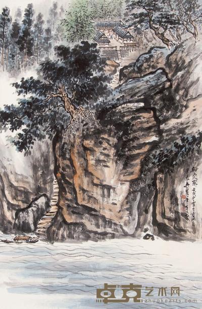 吴一峯 壬戌（1982）年作 溪上人家 立轴 69×45.5cm