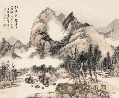 汪琨 庚申（1920）年作 夏日山居 立轴 33×40cm