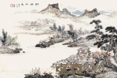 沈子丞 丙辰（1976）年作 湖庄秋色 镜片 32.5×49cm