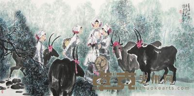 锺增亚 庚辰（2000）年作 春满洞乡 镜片 68.5×136.8cm