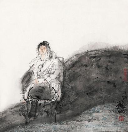陈心懋 丙寅（1986）年作 牧牛少女 镜心