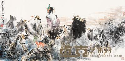 胡正伟 己卯（1999）年作 戈壁晨曲 镜片 68×136.5cm