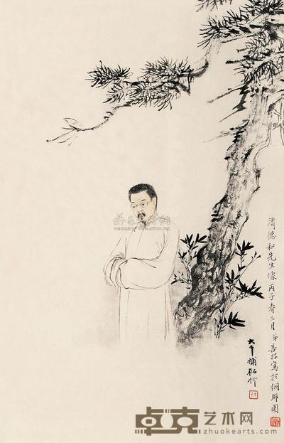 张大千 张善孖 丙子（1936）年作 潘德和先生像 立轴 54.5×35cm