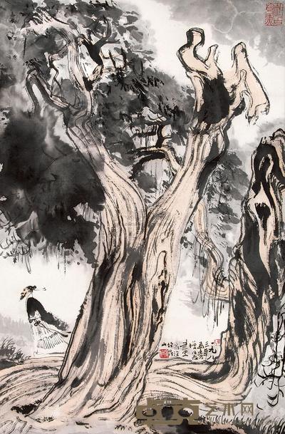 陈家泠 1983年作 树下行吟 立轴 65.5×43cm