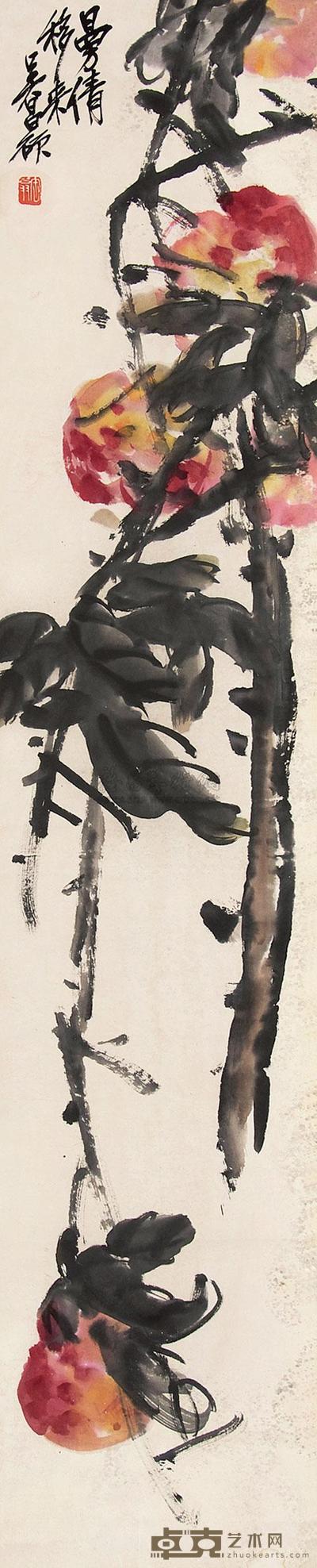 吴昌硕 寿桃 屏轴 126×26cm