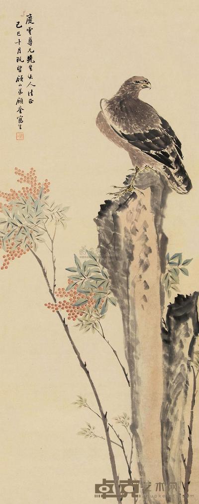 顾奎 己巳（1869）年作 雄鹰图 立轴 117×47cm