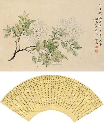 荣禄 朱熊 花卉、楷书 立轴双挖