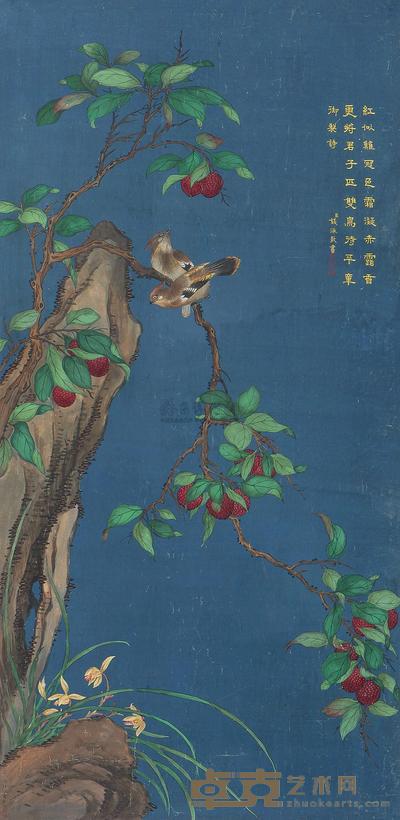 汪承霈 枝上双禽 立轴 106×52cm