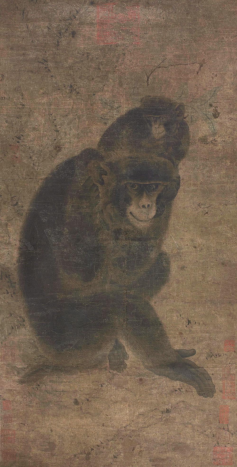 佚名 子母猴 立轴 92×46cm