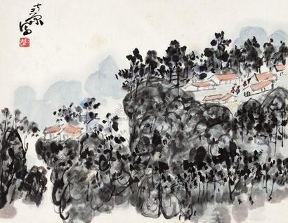 陈子庄 山村小品 镜心