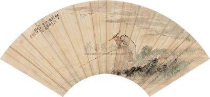顾琪 江上垂钓 扇面
