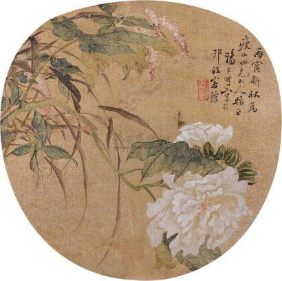 汤世澍 1866年作 花卉 团扇